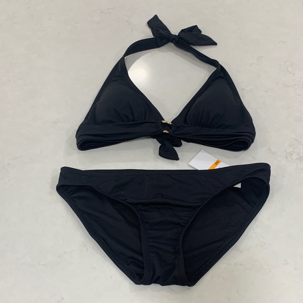 Michael Kors Black Halter Bikini with Gold Accent Size Small NWT